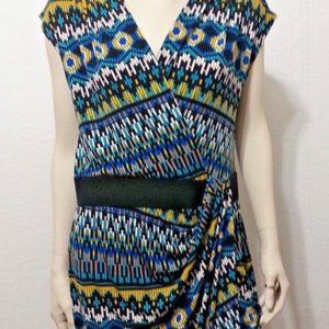 MAX & CLEO "RACHEL " V Neck ruched faux wrap dress, Sz M, Like new